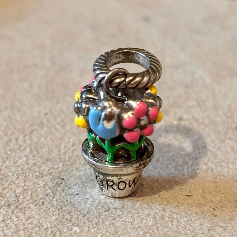 Brighton Love to Grow charm Silver pot Pink, yellow, & blue blooms Green stems - Picture 6 of 10